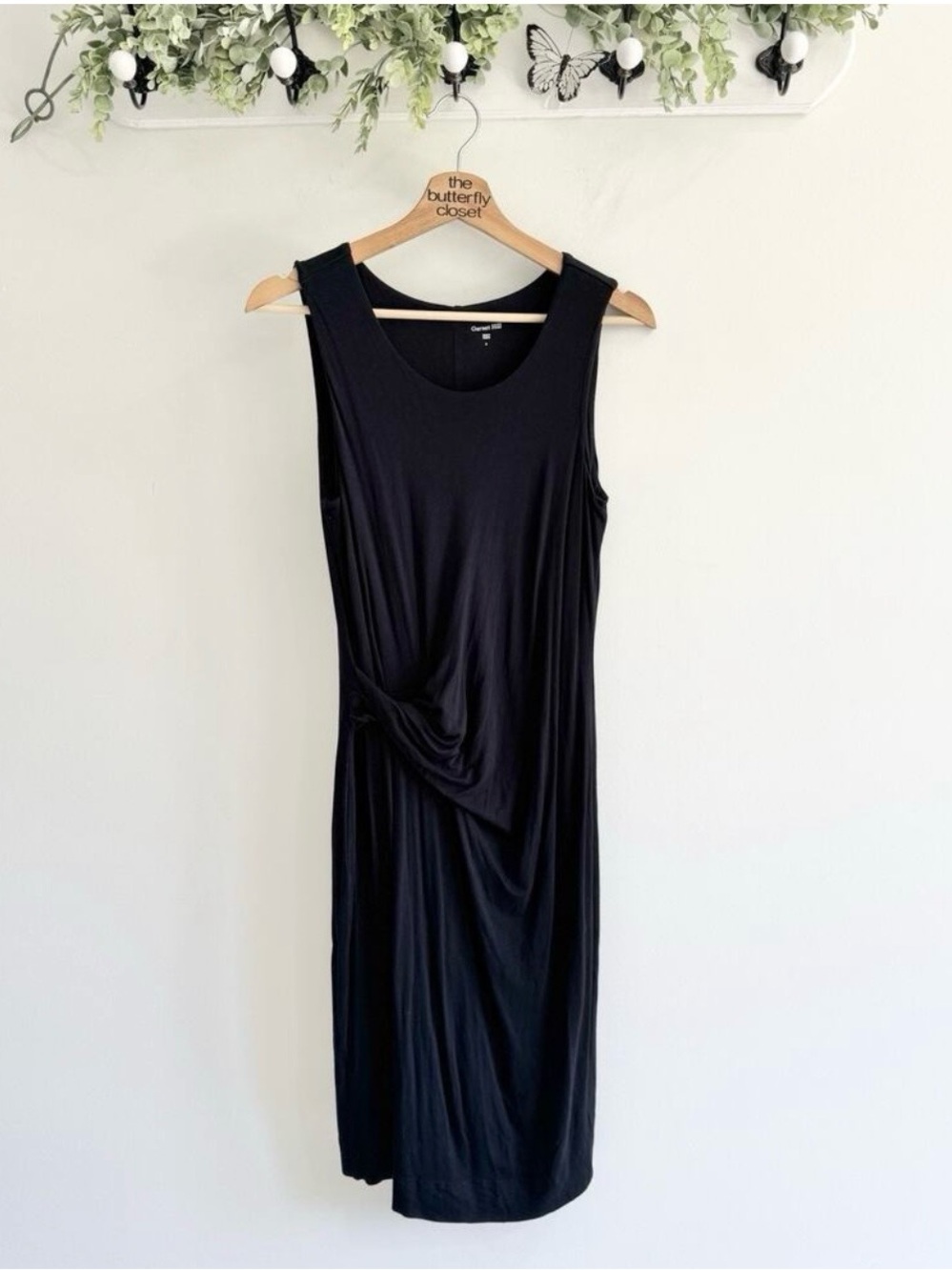 Garnet Hill Black Jersey Knit Gathered Midi Dress Sleeveless Size 6 ee9082